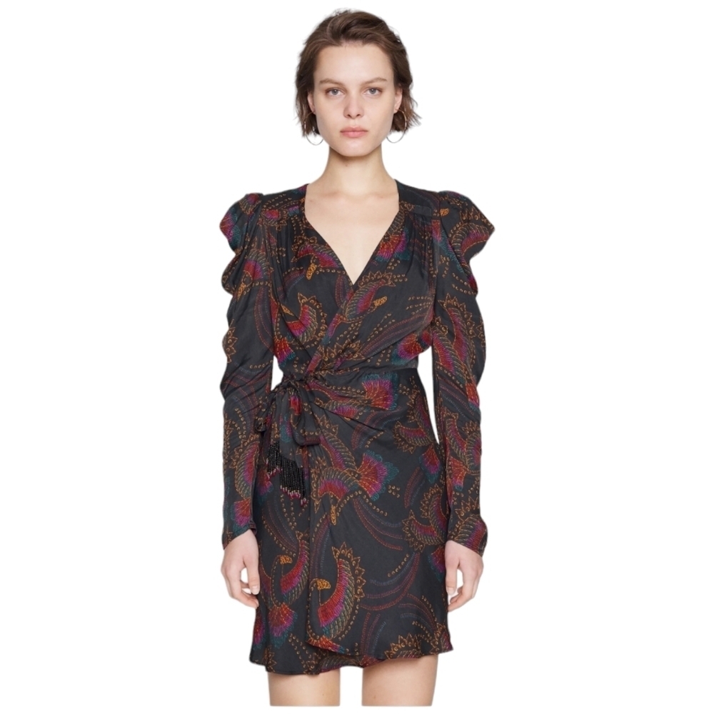 Farm Rio Sequin Toucans Mini Wrap Dress NWT Black Multi Size XS